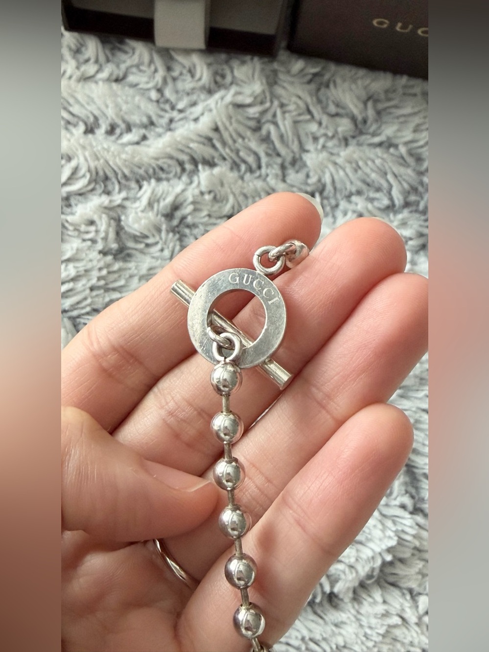 Gucci Silver Bead Toggle Necklace - Polished Silver Beads - Picture 2 of 3